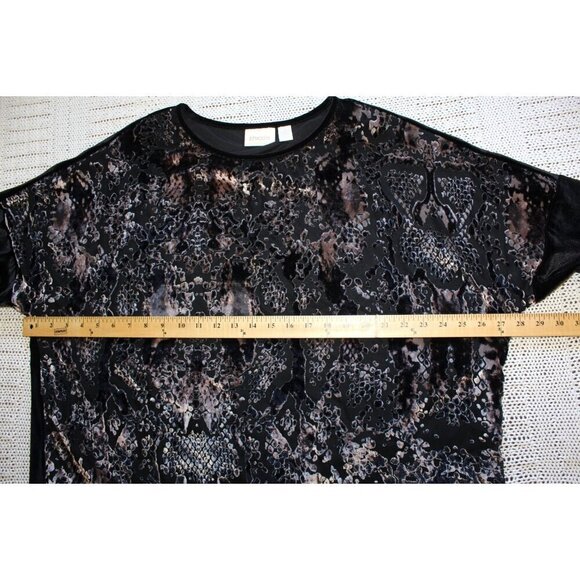 CHICOS Animal Print Velvet Burnout Women's Top Size 3/L Pull over Dark Goth - Picture 2 of 7